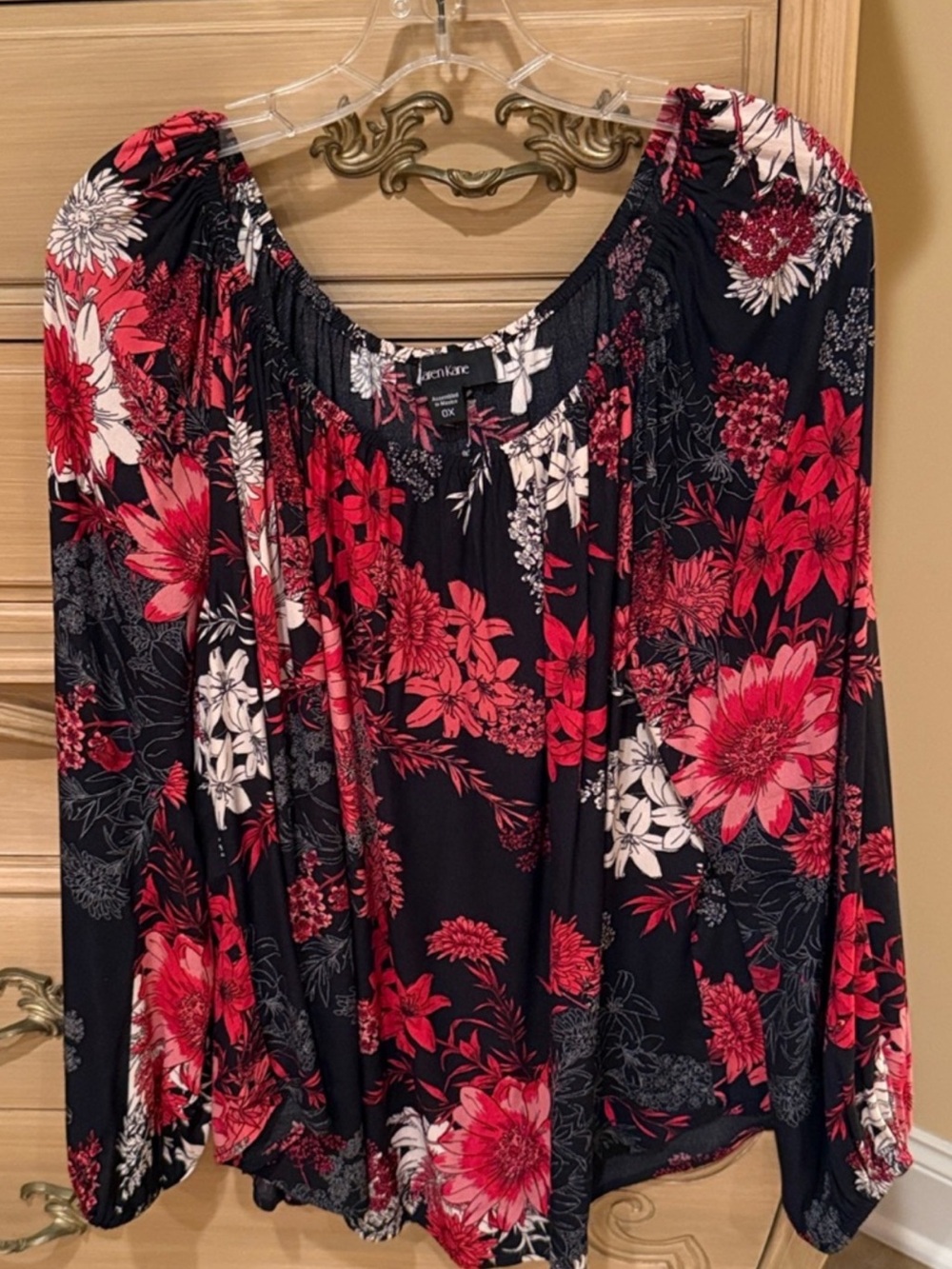 Karen Kane Women's Red Floral Peasant Blouse